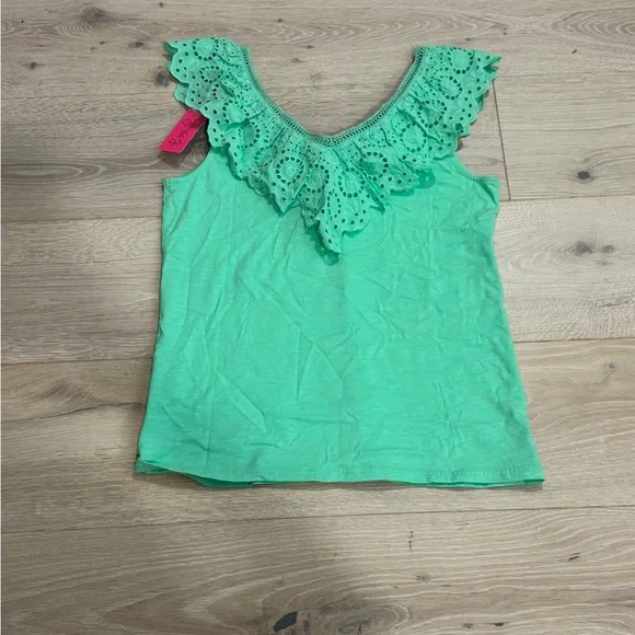 Lilly Pulitzer Green Ruffled Bib Collar Tank Top - Picture 4 of 4